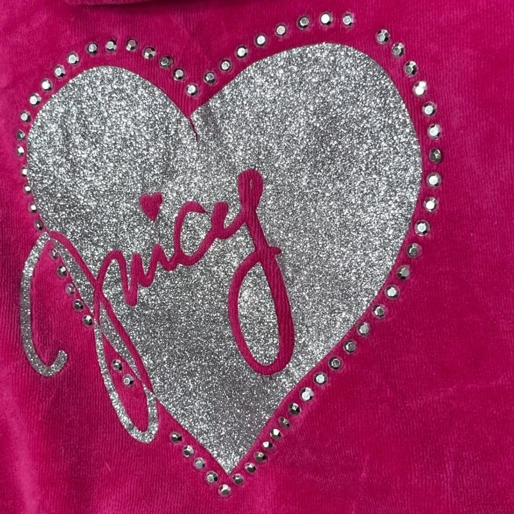 Juicy Couture Velour Zip Up Jacket Girls Size 5 Pink Crown Logo Heart Rhinestone